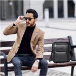 Hjkiopc Schoudertas heren schoudertas crossbody mobiele telefoon tas messenger bag heren tas shulder bag lederen borstzak, C-Zwart, Retro