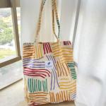 Grote schoudertas met koord voor dames, shopper, tote bag, handtas, schoudertassen, ultralichte schoudertas, kleurrijke gestreepte boodschappentas, modieuze stoffen tas voor dageli