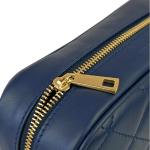 , Nora Gewatteerde damesschoudertas met ketting, van echt leer, gemaakt in Italië, kleine tas voor clutch ceremonie, elegant, model Nora, Blauw Jeans, 21x7x15 cm