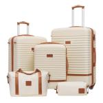 COOLIFE Koffer trolley koffer reiskoffer van ABS harde schaal trolley 4 wielen TSA-slot De koffer bevat 1 reistas en 1 toilettas, wit/bruin., Koffer Trolley Koffer Reiskoffer van A