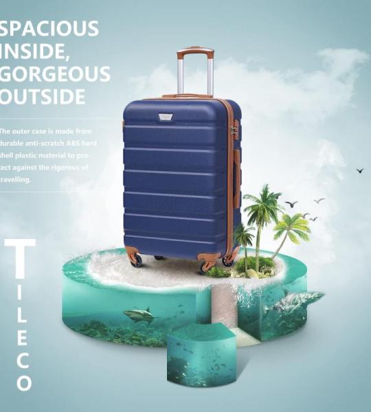 COOLIFE Harde koffer trolley rolkoffer reiskoffer ardschaal Boardcase handbagage met TSA-slot en 4 wielen, blauw/bruin, Premium koffer