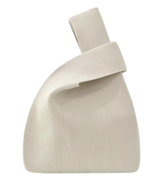 Vrouwen Handvat Tassen Polsbandjes Effen Kleur Gift Bag Cross-Body Gebreide Mouw Knoop Tas Kleine Leuke Draagbare Portemonnee Opvouwbare Tote, Beige, Solid-beige