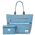 Grote strandtas voor vrouwen, waterdicht, zandbestendig, strandtas met make-uptas met ritszak (marineblauwe streep)