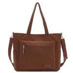 Corduroy draagtas, grote schoudertas voor dames, lichtgewicht casual crossbody handtas met rits voor werk, reizen, winkelen, Bruin