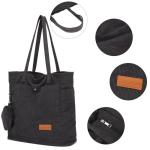 Shoppertas voor dames, met kleingeld, canvas schoudertas met ritssluiting, grote handtas, stof, boodschappentas voor werk en school, onderweg, wit koord, Eén Maat
