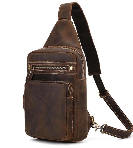 newsbirds Heren echt lederen borsttas schoudertas sport outdoor schoudertas wandelrugzak, 9334 donkerbruin, Retro