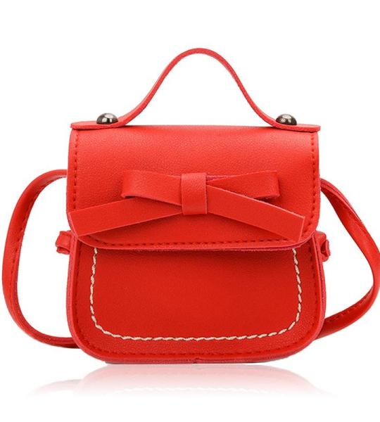 PU Lederen Messenger Kinderen Tas, Crossbody Tas met Strik, Meisjes Handtas met Strik, voor Feest, Winkelen, Fotografie, Performance (Rood)