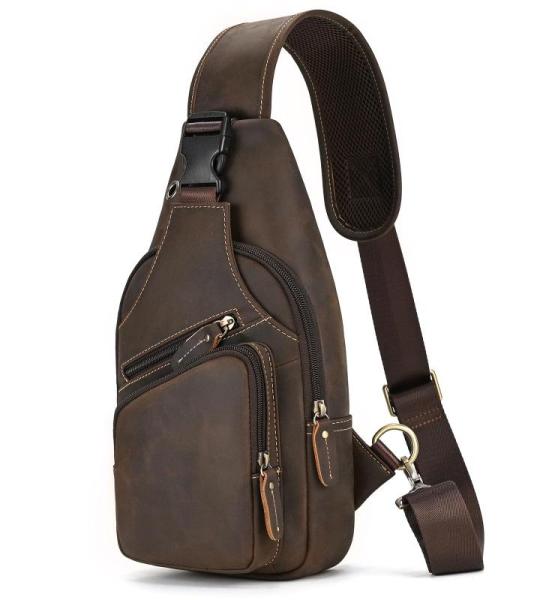 newsbirds Heren echt lederen borsttas schoudertas sport outdoor schoudertas wandelrugzak, 9455 donkerbruin, Retro