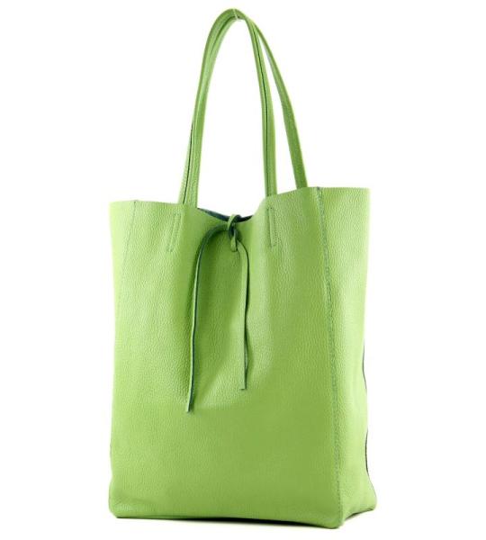 Modamoda T163 Shopper, tas, van leer, groot, met binnenvak, appelgroen, Large
