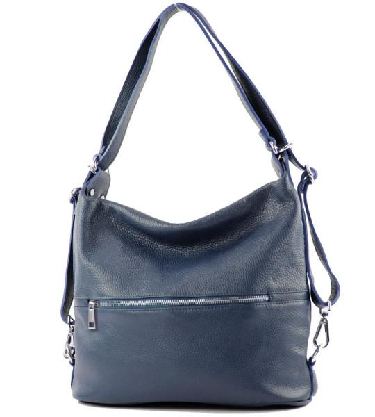 - T189 - ital. Dames rugzak tas 2-in-1 leer, blauw, Medium