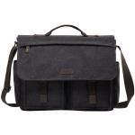 VASCHY Schoudertassen voor dames en heren, vintage, waterafstotend, gewaxt canvas, voor 14, 15,6, 17 inch, laptop, aktetas, schoudertas, laptoptas met gevoerde schouderriem
