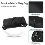 Schoudertas voor heren, messenger bag, retro, waterdicht, diefstalbeveiliging, licht, trekking, reizen, outdoor, fietsen, echt leer, Zwart, Large