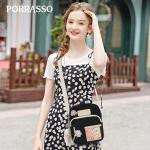PORRASSO Schattige schoudertas voor meisjes, schoudertas met poppenhanger, nylon, schooltas, messenger tas, crossbody tas voor reizen, dagelijks gebruik, zwart (B), Messenger