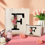 Katoenen tas gepersonaliseerd met naam initial boodschappentas met letters vrouwen draagtas en make-uptas cadeau voor vriendin bruidsmeisje mama voor verjaardagen, bruiloft (F)