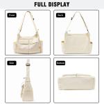 Canvas Messenger Bag met meerdere zakken, grote hobo crossbody tas voor dames en heren, beige