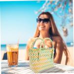 Holibanna 2 stuks geweven strandtas voor dames, eenvoudige handtassen, draagtas, handtassen voor dames, mand, handtas, gevlochten mandtas, modieus en veelzijdig
