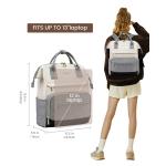 Rugzak voor dames, klein, elegant, waterdicht, cityrugzak, rugzaktas, 2-in-1, schoolrugzak, dagrugzak, beige + grijs + zwart PU, 13inch, Casual