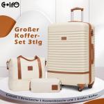 COOLIFE Koffer trolley koffer reiskoffer van ABS hard shell trolley 4 wielen TSA-slot de koffer bevat 1 reistas en 1 toilettas, wit/bruin., koffer