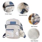 PORRASSO Schattige schoudertas voor meisjes, schoudertas met poppenhanger, nylon, schooltas, messenger tas, crossbody tas voor reizen, dagelijks gebruik, zwart (B), Messenger