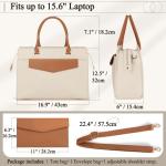 Handtas voor dames, schoudertas, 2-in-1 shopper voor dames, 15,6 inch, groot, PU-leer, laptoptas, waterdicht, werktas voor business, kantoor, school, beige met bruin, Utility