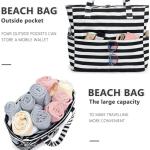 Grote strandtas voor dames, schoudertas, handtas, waterdicht, zanddicht met ritssluiting, voor zwembad, fitnessstudio, reizen, met zak voor natte spullen., zwart-witte strepen