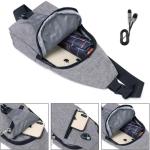Sling Bag met USB-Oplading, Borsttas met Verstelbare Riem, Multi-Pocket Crossbody Borst Tas, Wandelen Casual Outdoor Borstzak voor Heren (inclusief 1 x USB-kabel)