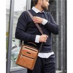 Hjkiopc Schoudertas heren schoudertas crossbody mobiele telefoon tas messenger bag heren tas shulder bag lederen borstzak, C-lichtbruin, Retro