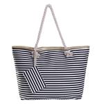 Grote waterafstotende strandtas met rits 58 x 38 x 18 cm gestreept zwart wit shopper schoudertas