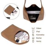 Gevlochten tas, shopper, PU-buideltas, tote schoudertas, geweven handtas, boodschappentas, draagtas voor school, dagelijks gebruik, A4-kaki.