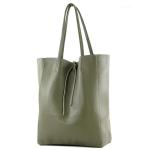 Modamoda T163 Shopper, tas, van leer, groot, met binnenvak, olijfgroen, Large