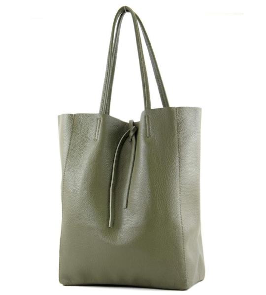 Modamoda T163 Shopper, tas, van leer, groot, met binnenvak, olijfgroen, Large