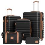 COOLIFE Koffer trolley koffer reiskoffer van ABS hard shell trolley 4 wielen TSA-slot de koffer bevat 1 reistas en 1 toilettas, zwart/bruin, vrije tijd, dames, reizen