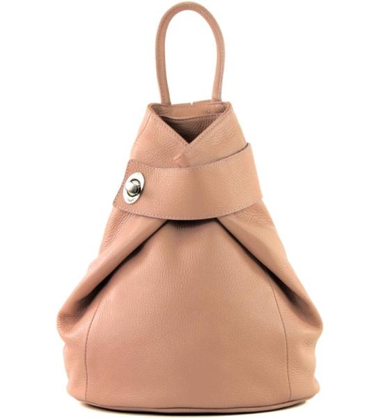 - T179 - ital: dames rugzak tas van leer, Rosabeige donker, Medium