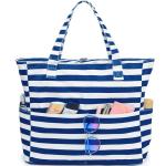 Grote strandtas voor dames, schoudertas, handtas, waterdicht, zanddicht met ritssluiting, voor zwembad, fitnessstudio, reizen, met zak voor natte spullen., Blauwe witte strepen.
