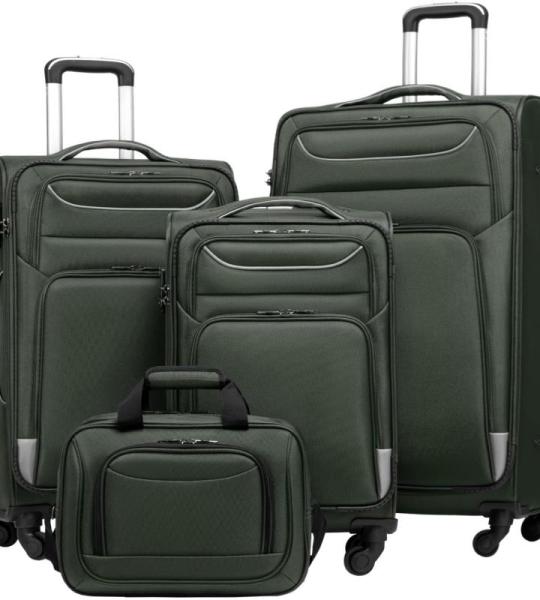 COOLIFE Koffer trolley koffer reiskoffer met 4 wielen stoffen koffer handbagage TSA-slot de koffer bevat 1 grote schoudertas, donkergroen, Softbox van Oxford-stof