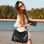 BAIGIO 2-delige handtassen voor dames, schoudertas, grote shoppertas, PU-leer, schoudertas, draagtas, hengseltas, cadeau, tote bag set met portemonnee, ritssluiting, voor kantoor, 