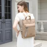 Dames Rugzak Mode Reisrugzak Lichtgewicht PU Schoudertas Vrouwen Waterdicht Casual Dagrugzak met Boho-chique Banden (Khaki)