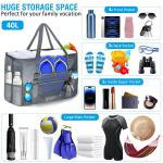 Grote strandtas van mesh voor dames, draagbaar, XXL familie, strandtas voor dames, opvouwbaar en herbruikbaar, grote nettas voor het strand, voor zand, zwemmen, reizen, winkelen, G