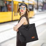Shoppertas voor dames, met kleingeld, canvas schoudertas met ritssluiting, grote handtas, stof, boodschappentas voor werk en school, onderweg, wit koord, Eén Maat
