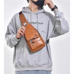 Sling tas voor heren, leren borsttas, waterdichte , casual lichte tas, mobiele telefoontas, crossbody tas voor wandelen, fietsen, kamperen, lichtbruin