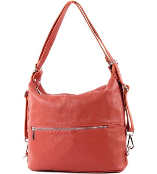 - T189 - ital. Dames rugzak tas 2-in-1 leer, bruinrood, Medium