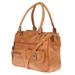 Grote schoudertas voor dames in lederlook, cognac, 32 x 24 x 12 cm