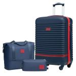 COOLIFE Koffer trolley koffer reiskoffer van ABS hard shell trolley 4 wielen TSA-slot de koffer bevat 1 reistas en 1 toilettas, blauw/rood, koffer
