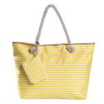 Grote waterafstotende strandtas met rits 58 x 38 x 18 cm gestreept geel wit shopper schoudertas