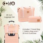 COOLIFE Koffer trolley koffer reiskoffer van ABS hard shell trolley 4 wielen TSA-slot de koffer bevat 1 reistas en 1 toilettas, Lotusroze, vrije tijd, dames, reizen