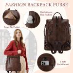 Anti-Diefstal Rugzak Voor Vrouwen Mode PU Lederen Rugzak Portemonnee Met Afneembare Schouderriem Vintage Handtas, Koffie