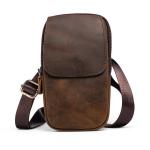 hengwin Multifunctionele echt lederen tas met dubbele ritssluiting, vintage look, schoudertas, mobiele telefoon, riemtas, telefoonholster voor reizen, outdoor-activiteiten