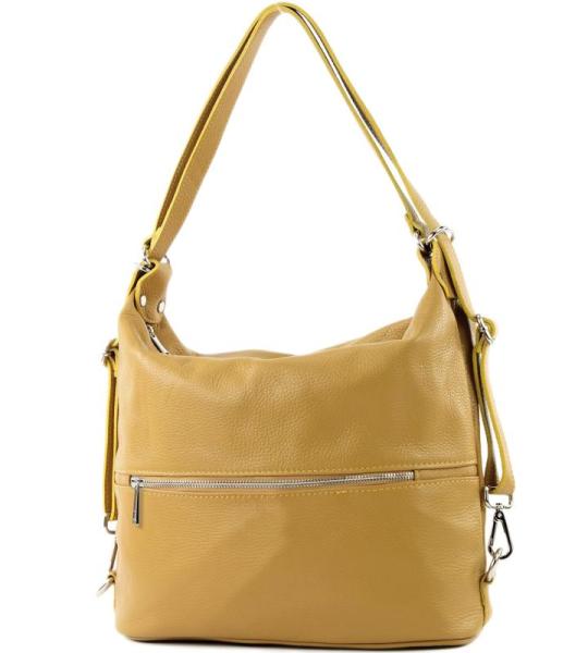 - T189 - ital. Dames rugzak tas 2-in-1 leer, mosterdgeel, Medium
