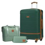 COOLIFE Koffer trolley koffer reiskoffer van ABS hard shell trolley 4 wielen TSA-slot de koffer bevat 1 reistas en 1 toilettas, donkergroen/bruin, koffer
