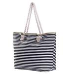 Grote waterafstotende strandtas met rits 58 x 38 x 18 cm gestreept zwart wit shopper schoudertas
